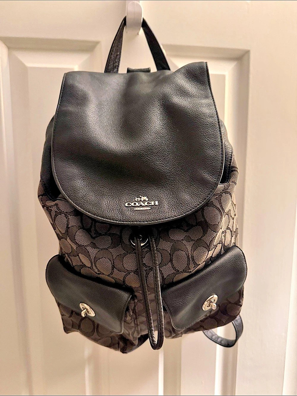 Coach Signature Canvas Backpack in Black & Brown